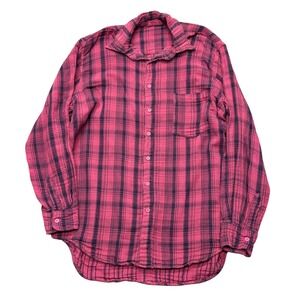 CP Shades Women's Button Up Plaid Long Sleeve Shirt Pink Navy Size M